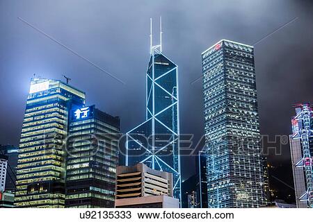 Skyscrapers at night, Hong Kong, China View Large Photo Image Stock Image - Skyscrapers at night, Hong Kong, China. Fotosearch