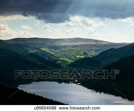 Stock Photo - Talybont Reservoir and Glyn Collwn Valley, Brecon Beacons National Park, Wales, UK. Fotosearch