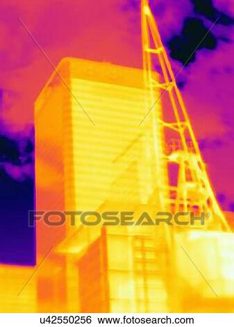 Stock Photograph - Thermal photograph of skyscraper and construction crane, London, UK. Fotosearch