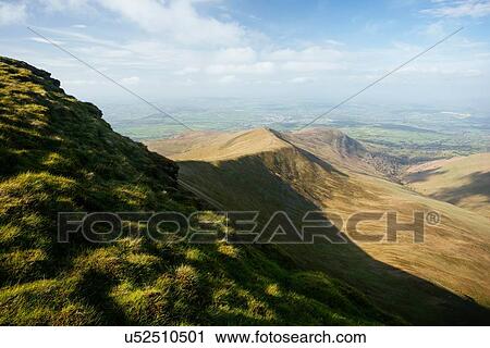 Stock Image - View from Pen y Fan, Brecon Beacons, Powys, Wales, UK. Fotosearch