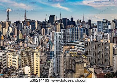 Stock Image - View of skyscrapers and skyline, Sao Paulo, Brazil. Fotosearch