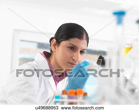 Young woman scientist viewing blood slide during clinical testing of medical samples in a laboratory View Large Photo Image Stock Image - Young woman scientist viewing blood slide during clinical testing of medical samples in a laboratory. Fotosearch