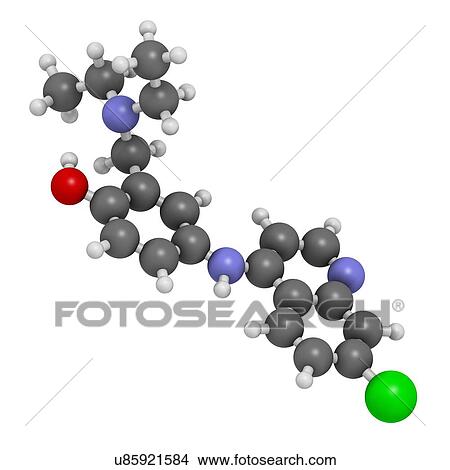 Stock Illustration - Amodiaquine anti-malarial drug molecule. Fotosearch