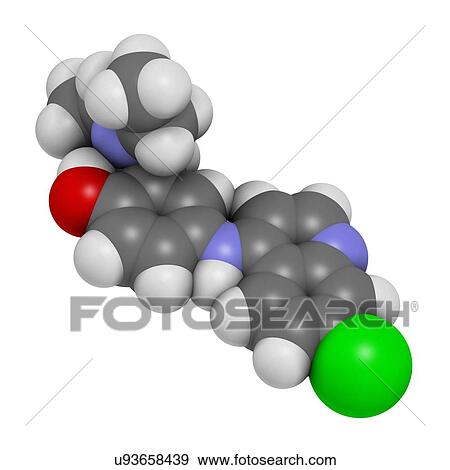 Stock Illustration - Amodiaquine anti-malarial drug molecule. Fotosearch