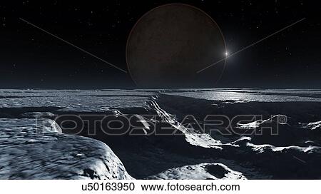 Clipart - Artwork of Pluto Seen from Charon. Fotosearch
