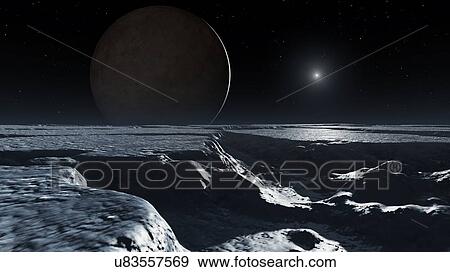 Artwork of Pluto Seen from Charon View Large Illustration Stock Illustration - Artwork of Pluto Seen from Charon. Fotosearch