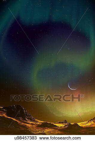 Aurora on planet Kepler 438b View Large Illustration Drawing - Aurora on planet Kepler 438b. Fotosearch