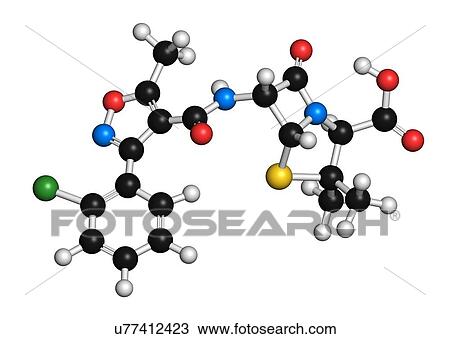 Drawing - Cloxacillin antibiotic drug molecule. Fotosearch