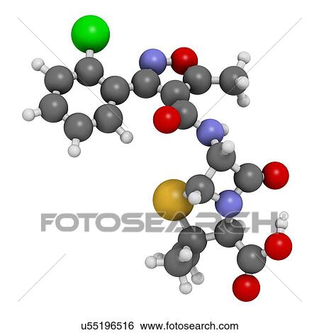 Stock Illustration - Cloxacillin antibiotic drug molecule. Fotosearch
