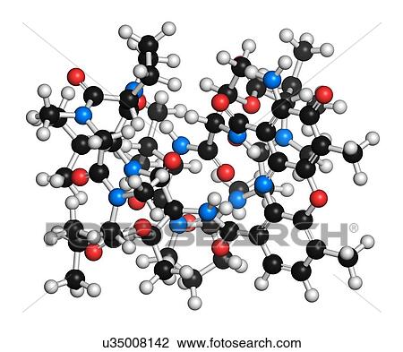 Drawing - Dactinomycin cancer drug molecule. Fotosearch