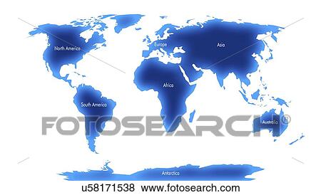 Stock Illustration - World map illustrating the 7 continents. Fotosearch