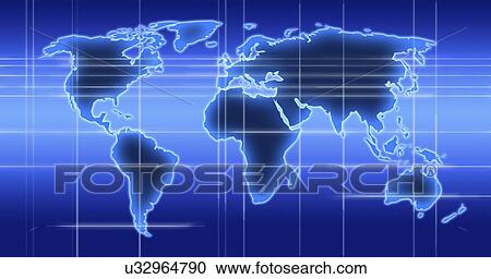 Clipart - World map illustration with time zones. Fotosearch