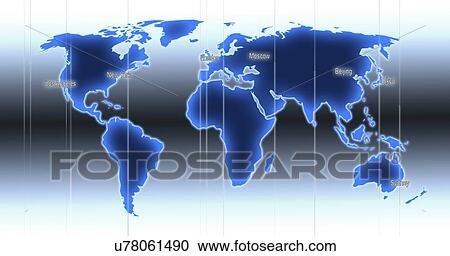 Clipart - World map illustration with time zones. Fotosearch