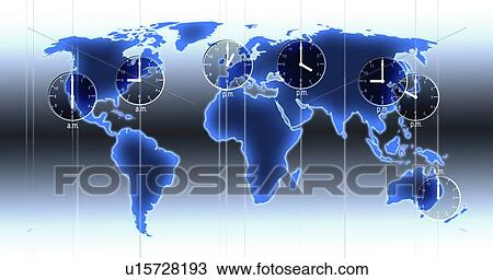 World map illustration with time zones View Large Illustration Drawing - World map illustration with time zones. Fotosearch