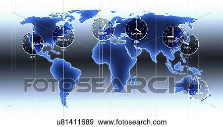 World map illustration with time zones View Large Illustration Stock Illustration - World map illustration with time zones. Fotosearch
