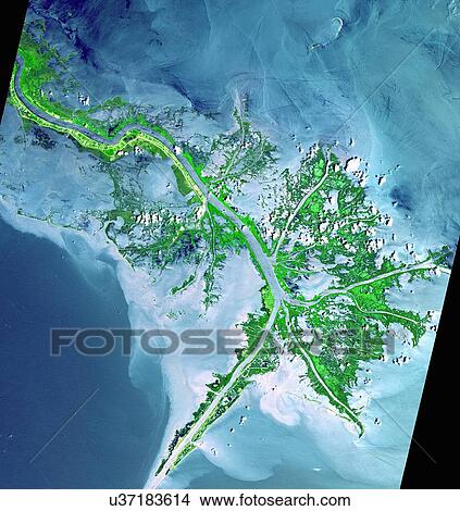 "Active delta front of the Mississippi. This image was acquired on May 24, 2001 by the Advanced Spaceborne Thermal Emission and Reflection Radiometer (ASTER) on NASA's Terra satellite" View Large Photo Image Picture - "Active delta front of the Mississippi. This image was acquired on May 24, 2001 by the Advanced Spaceborne Thermal Emission and Reflection Radiometer (ASTER) on NASA's Terra satellite". Fotosearch