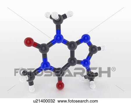Stock Image - Ball and stick model of a caffeine molecule. Fotosearch
