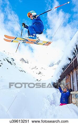 Stock Image - "Boy skiing, Chamonix, France". Fotosearch