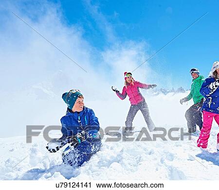 "Family having snowball fight, Chamonix, France" View Large Photo Image Stock Image - "Family having snowball fight, Chamonix, France". Fotosearch