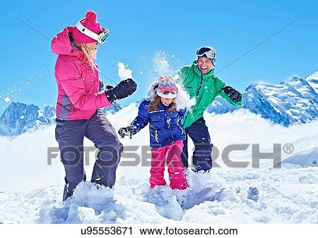 "Family having snowball fight, Chamonix, France" View Large Photo Image Stock Image - "Family having snowball fight, Chamonix, France". Fotosearch