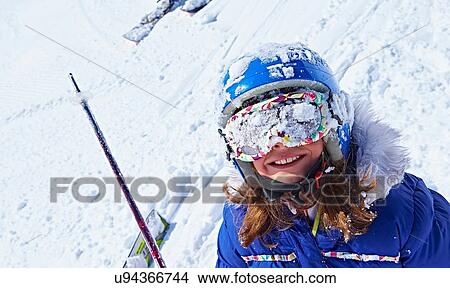 "Girl with snow-covered ski goggles, Chamonix, France" View Large Photo Image Picture - "Girl with snow-covered ski goggles, Chamonix, France". Fotosearch