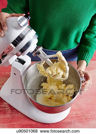 High angle view of mid adult womans mid section using electric mixer View Large Photo Image Stock Photo - High angle view of mid adult womans mid section using electric mixer. Fotosearch