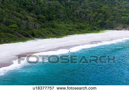 Stock Photo - "High angle view of Praia Funda and blue sea, Guaratiba, Rio De Janerio, Brazil". Fotosearch