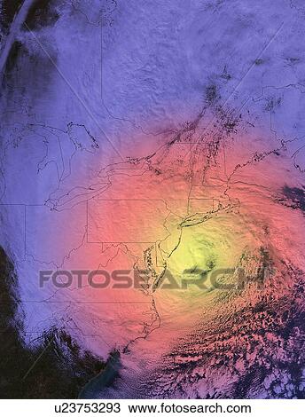 Stock Image - "Hurricane Sandy, October 30 2012. NASA Earth Observatory image by Jesse Allen, using VIIRS Day-Night Band data from the Suomi National Polar-orbiting Partnership (Suomi NPP)". Fotosearch