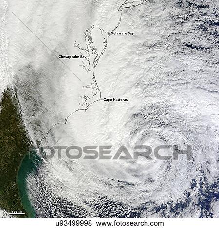 Stock Photo - "Hurricane Sandy, October 30 2012. NASA Earth Observatory image by Jesse Allen, using VIIRS Day-Night Band data from the Suomi National Polar-orbiting Partnership (Suomi NPP)". Fotosearch