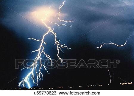 Stock Image - Lightning photograph from NOAA's National Severe Storms Laboratory (NSSL) Collection. Fotosearch