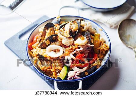 Picture - "Seafood paella, close-up". Fotosearch