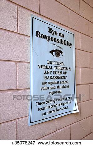 Stock Photo - "Sign posted on campus of primary school in Atlanta, Georgia, to make students aware that bullying behavior would not be tolerated". Fotosearch