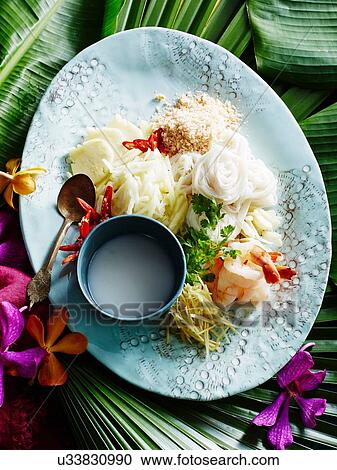 Still life of plate with raw ingredients for Kha Nhom Sao Nahm View Large Photo Image Stock Image - Still life of plate with raw ingredients for Kha Nhom Sao Nahm. Fotosearch