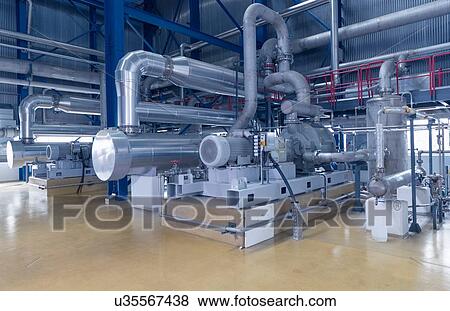 Stock Photo - View of engine room in geothermal power station. Fotosearch