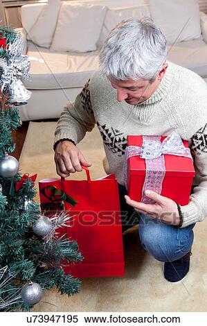 Man putting the gift under the christmas tree View Large Photo Image Stock Photography - Man putting the gift under the christmas tree. Fotosearch