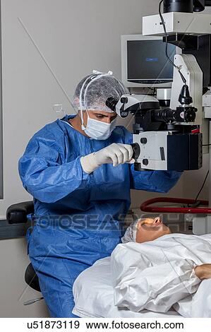 Stock Photo - Ophthalmologist checking the eyes. Fotosearch