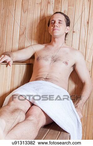 Relaxed man in sauna View Large Photo Image Stock Image - Relaxed man in sauna. Fotosearch