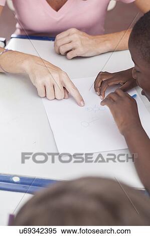 Stock Photography - The teacher teaching to draw. Fotosearch