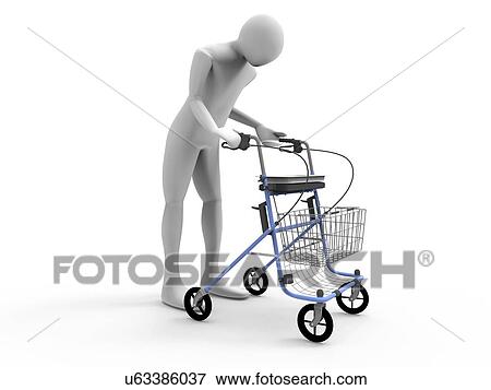 3D man with walking frame/rollator View Large Illustration Stock Illustration - 3D man with walking frame/rollator. Fotosearch