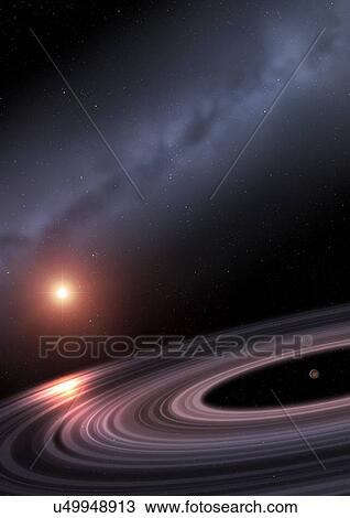 Drawing - "Astronomers have found something intriguing orbiting the sunlike star 1SWASP J1407, 420 light-years away in the constellation of Centaurus. ". Fotosearch