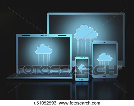 Drawing - "Devices connected to the cloud, computer illustration. ". Fotosearch