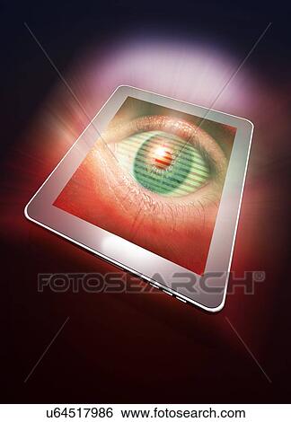 "Digital tablet with a human eye on the screen, computer illustration. " View Large Illustration Stock Illustration - "Digital tablet with a human eye on the screen, computer illustration. ". Fotosearch