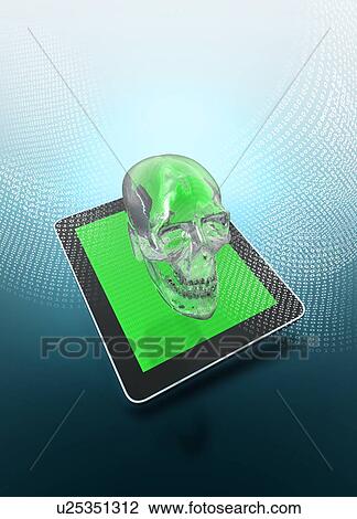 "Digital tablet with a skull, computer illustration. " View Large Illustration Drawing - "Digital tablet with a skull, computer illustration. ". Fotosearch