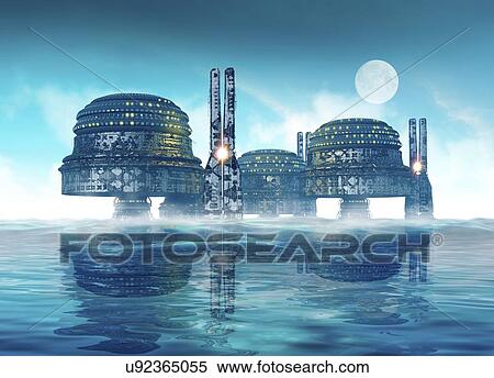 "Futuristic city built on water, computer illustration. " View Large Illustration Stock Illustration - "Futuristic city built on water, computer illustration. ". Fotosearch
