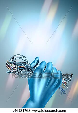 Stock Illustration - "Hand holding wires and cables, computer illustration. ". Fotosearch