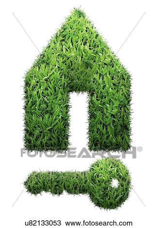 Drawing - "House and key made from grass, computer illustration. ". Fotosearch