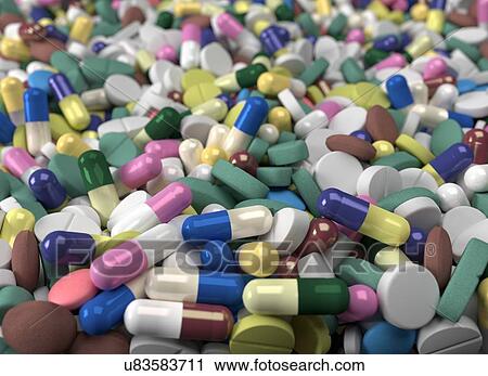 Hundreds of jumbled up medical tablets. Photorealistic computer generated image View Large Illustration Clip Art - Hundreds of jumbled up medical tablets. Photorealistic computer generated image. Fotosearch