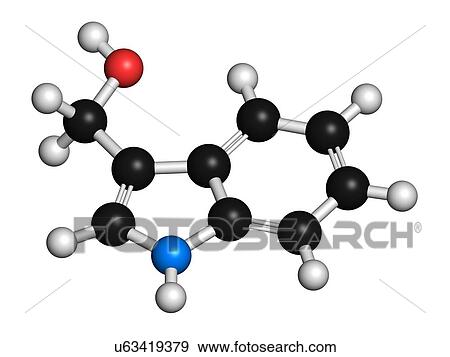 Stock Illustration - "Indole-3-carbinole (I3C) cruciferous vegetable molecule. Present in food prepared with broccoli, cabbage, kale, etc. May have beneficial health effects. ". Fotosearch