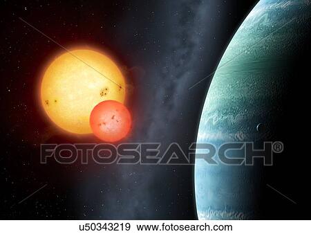 "Kepler 453-b is the tenth transiting, so-called 'Tatooine exoplanet' found by the Kepler spacecraft. It is a circumbinary planet, meaning that it orbits the two central stars as if they were one. " View Large Illustration Stock Illustration - "Kepler 453-b is the tenth transiting, so-called 'Tatooine exoplanet' found by the Kepler spacecraft. It is a circumbinary planet, meaning that it orbits the two central stars as if they were one. ". Fotosearch
