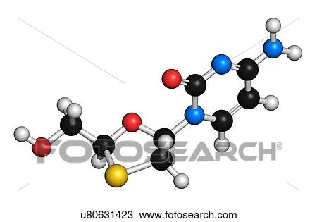 "Lamivudine (3TC) antiviral drug molecule. Used in treatment of HIV and hepatitis B virus. Atoms are represented as spheres with conventional colour coding: hydrogen (white), carbon (black), oxygen (red), nitrogen (blue), sulfur (yellow). " View Large Illustration Drawing - "Lamivudine (3TC) antiviral drug molecule. Used in treatment of HIV and hepatitis B virus. Atoms are represented as spheres with conventional colour coding: hydrogen (white), carbon (black), oxygen (red), nitrogen (blue), sulfur (yellow). ". Fotosearch